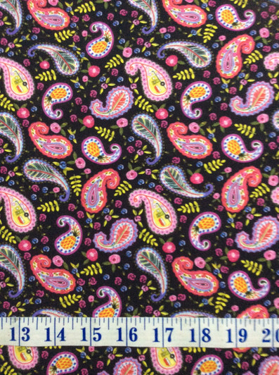 Flamingo Fantastico Paisley Black Background Cotton Quilting Fabric 1/2 YARD Flamingo Fantastico Paisley Black Background Cotton Quilting Fabric 1/2 YARD