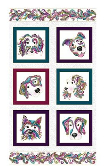 Dog On It Gold Metallic Highlights White Cotton Quilting Fabric Panel Dog On It Gold Metallic Highlights White Cotton Quilting Fabric Panel