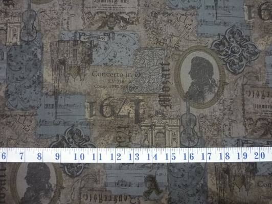 Cameo Concerto Music Dark Green Mrs March Collection Cotton Quilting Fabric 1/2 YARD