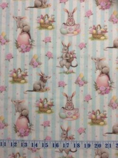 Australian Easter Bilby Eggs Flowers Baskets Light Blue Stripes Cotton Quilting Fabric 1/2 YARD Australian Easter Bilby Eggs Flowers Baskets Light Blue Stripes Cotton Quilting Fabric 1/2 YARD