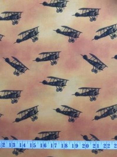 Remembering the ANZACS WW1 Bi Planes Tossed Cotton Quilting Fabric 1/2 YARD