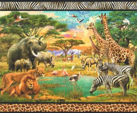 Picture This African Animals Scenic Lions Elephants Giraffes Cotton Quilting Fabric Panel Picture This African Animals Scenic Lions Elephants Giraffes Cotton Quilting Fabric Panel
