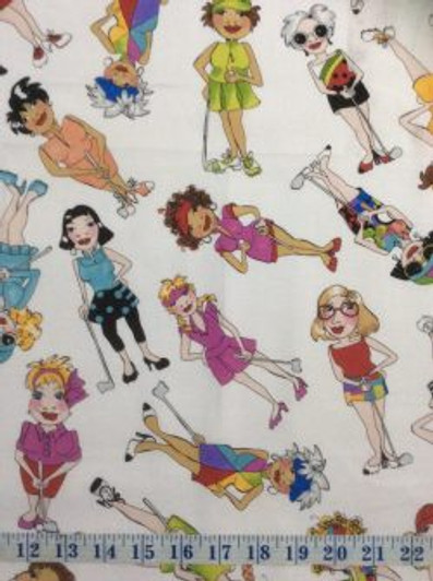 Golf Happy Golfer Girls Tossed White Background by Loralie Cotton Quilting Fabric 1/2 YARD Golf Happy Golfer Girls Tossed White Background by Loralie Cotton Quilting Fabric 1/2 YARD