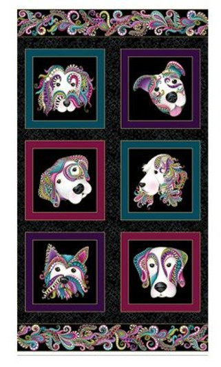 Dog On It Gold Metallic Highlights Black Cotton Quilting Fabric Panel Dog On It Gold Metallic Highlights Black Cotton Quilting Fabric Panel