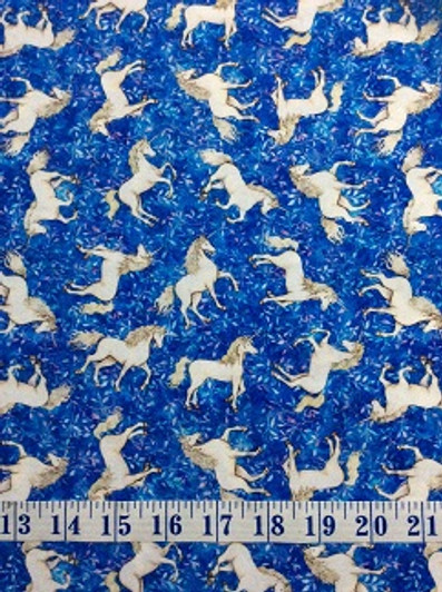 Mystical Unicorns Magical Fantasy Tossed Blue Cotton Quilting Fabric 1/2 YARD Mystical Unicorns Magical Fantasy Tossed Blue Cotton Quilting Fabric 1/2 YARD
