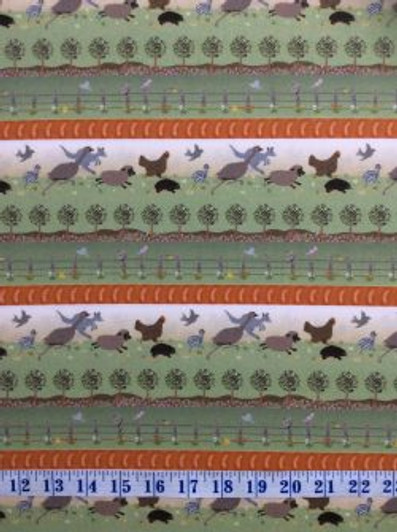 Burrangong Farm Australian Farm Stripe Green Multi Cotton Quilting Fabric 1/2 YARD