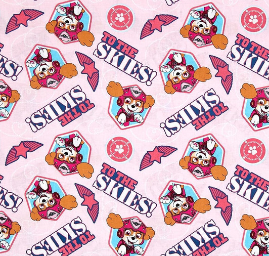 Paw Patrol To the Skies Pink Background Cotton Quilting Fabric 1/2 YARD