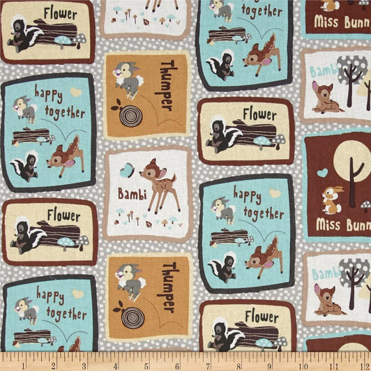 Disney Bambi Happy Together Patch Tan Cotton Quilting Fabric 1/2 YARD Disney Bambi Happy Together Patch Tan Cotton Quilting Fabric 1/2 YARD