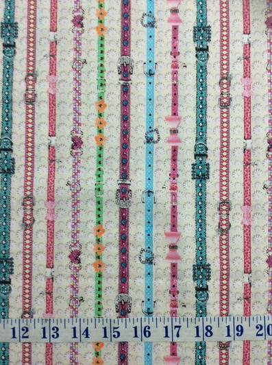 Cats Kittens Collars Stripe Cream Background Cotton Quilting Fabric 1/2 YARD Cats Kittens Collars Stripe Cream Background Cotton Quilting Fabric 1/2 YARD