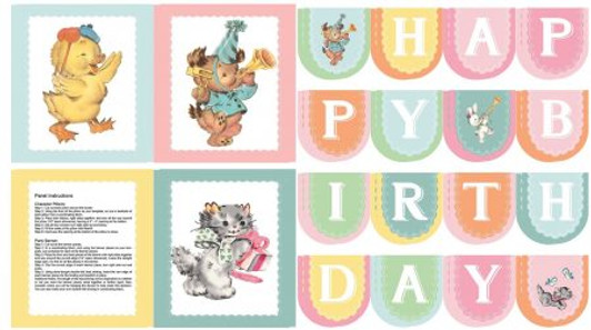 Perfect Party Kittens Ducklings Birthday Banner Cotton Quilting Fabric Panel Perfect Party Kittens Ducklings Birthday Banner Cotton Quilting Fabric Panel