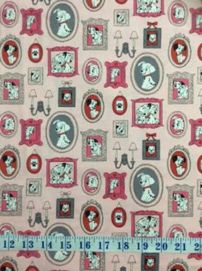Disney 101 Dalmatians Family Frames Pink Cotton Quilting Fabric 1/2 YARD Disney 101 Dalmatians Family Frames Pink Cotton Quilting Fabric 1/2 YARD