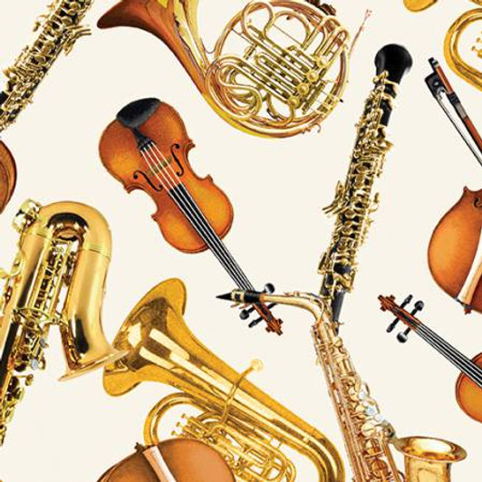 Horns and String Musical Instruments Tossed Cream Cotton Quilting Fabric 1/2 YARD Horns and String Musical Instruments Tossed Cream Cotton Quilting Fabric 1/2 YARD