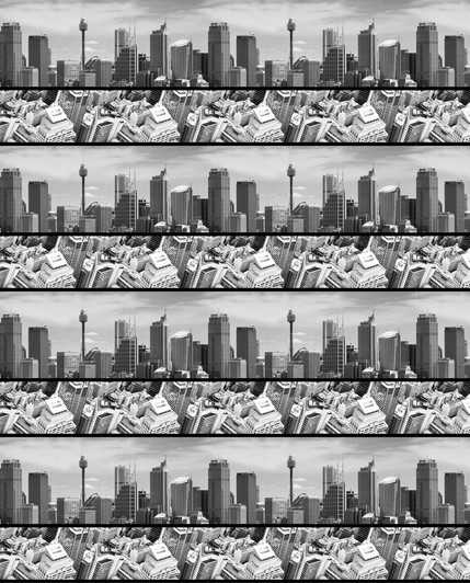 Sydney Australia Skyline Stripe Black and White Cotton Quilting Fabric 1/2 YARD