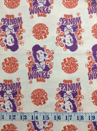 Willy Wonka and the Chocolate Factory Willy Wonka Bar Red Cotton Quilting Fabric Willy Wonka and the Chocolate Factory Willy Wonka Bar Red Cotton Quilting Fabric