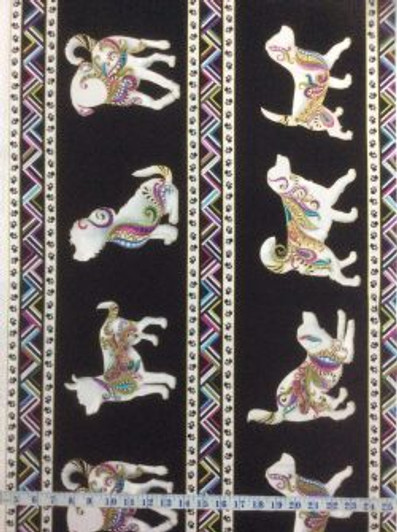 Dog On It Dog Walk Stripe Black Gold Metallic Highlights Cotton Quilting Fabric 1/2 YARD Dog On It Dog Walk Stripe Black Gold Metallic Highlights Cotton Quilting Fabric 1/2 YARD
