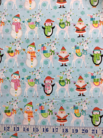 Santa Father Christmas and Friends Blue Cotton Quilting Fabric 1/2 YARD Santa Father Christmas and Friends Blue Cotton Quilting Fabric 1/2 YARD