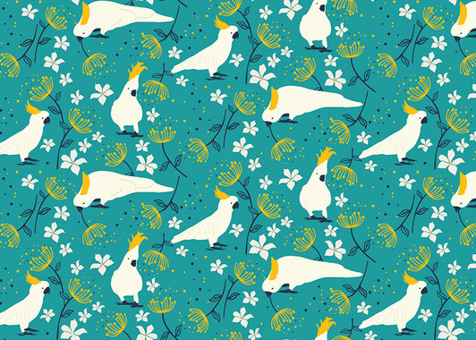 White Cockatoos Turquoise Australian Birds Taking Flight Cotton Quilting Fabric White Cockatoos Turquoise Australian Birds Taking Flight Cotton Quilting Fabric