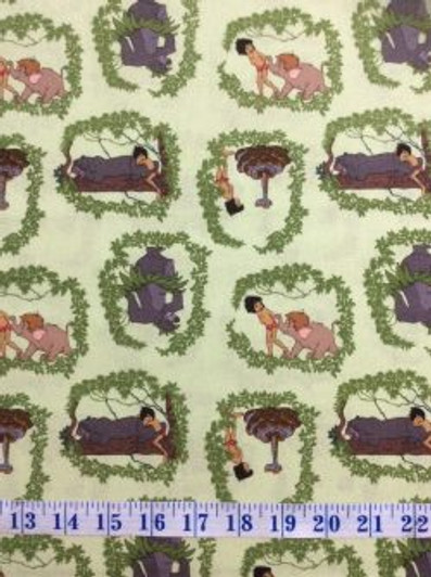 Disney Jungle Book Baloo Mowgli and Kaa Green Cotton Quilting Fabric Disney Jungle Book Baloo Mowgli and Kaa Green Cotton Quilting Fabric