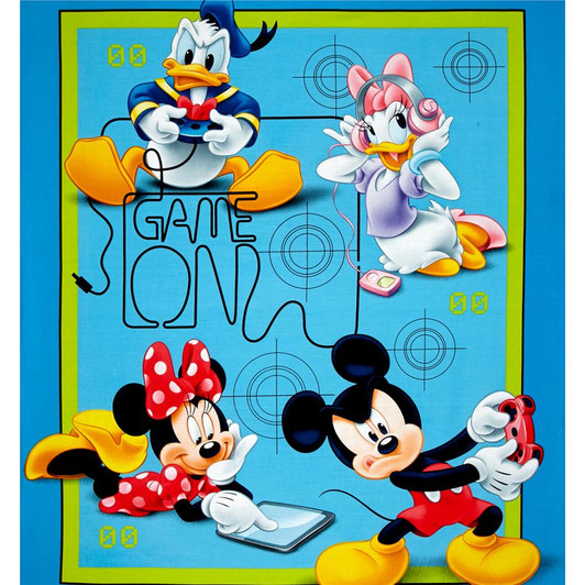 Disney Mickey and Friends Game Over Blue Cotton Quilting Fabric Panel Disney Mickey and Friends Game Over Blue Cotton Quilting Fabric Panel