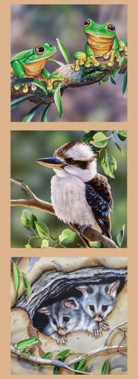 Australian Wildlife Art Kookaburras Possums Frogs Cotton DV3174 Quilting Fabric Small Panel Australian Wildlife Art Kookaburras Possums Frogs Cotton DV3174 Quilting Fabric Small Panel
