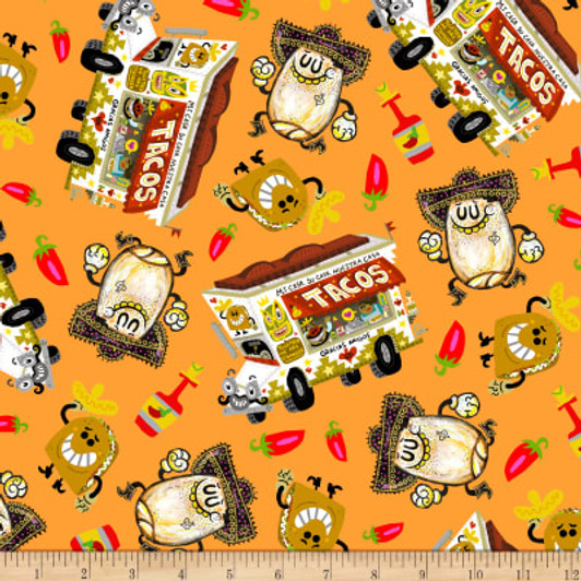 Hot Tamale Foodies Tossed Food Light Orange Cotton Quilting Fabric 1/2 YARD Hot Tamale Foodies Tossed Food Light Orange Cotton Quilting Fabric 1/2 YARD