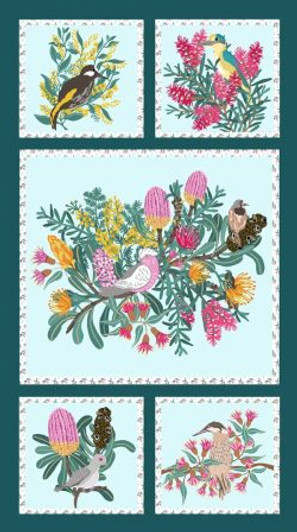 Australian Native Bouquet Birds and Flowers Cotton Quilting Fabric Panel Australian Native Bouquet Birds and Flowers Cotton Quilting Fabric Panel