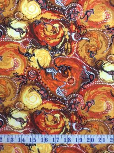 Australian Aboriginal Inspired Dilkara Red Orange Emu Snake Cotton Quilting Fabric 1/2 YARD Australian Aboriginal Inspired Dilkara Red Orange Emu Snake Cotton Quilting Fabric 1/2 YARD
