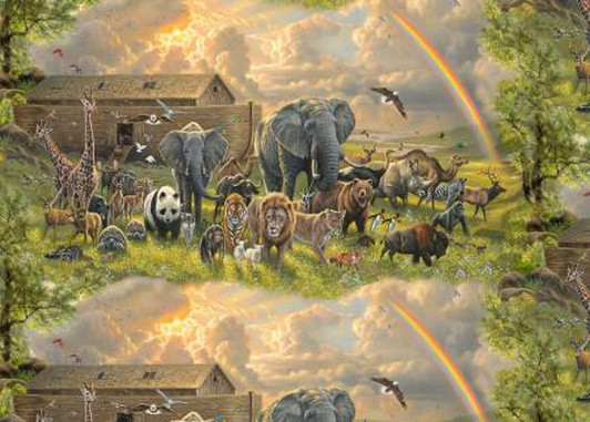 Noahs Ark Scenic Multi Elephants Lions Pandas Cotton Quilting Fabric 1/2 YARD Noahs Ark Scenic Multi Elephants Lions Pandas Cotton Quilting Fabric 1/2 YARD