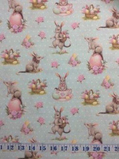 Australian Easter Bilby Eggs Flowers Baskets Allover Light Blue Cotton Quilting Fabric 1/2 YARD Australian Easter Bilby Eggs Flowers Baskets Allover Light Blue Cotton Quilting Fabric 1/2 YARD
