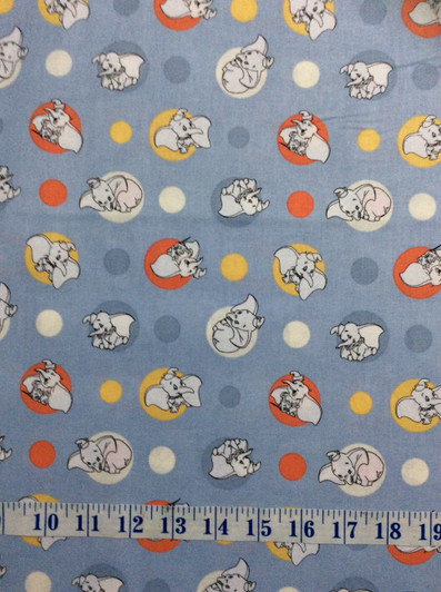 Disney Dumbo Classic Polka Dots Light Blue Cotton Quilting Fabric 1/2 YARD Disney Dumbo Classic Polka Dots Light Blue Cotton Quilting Fabric 1/2 YARD