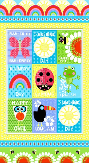 Sunshine Day Toucans Owls and Ladybugs Cotton Quilting Fabric Panel Sunshine Day Toucans Owls and Ladybugs Cotton Quilting Fabric Panel