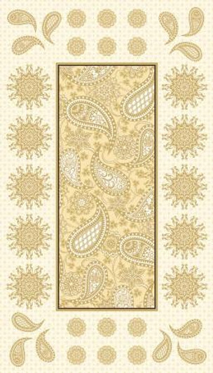 Jubilee Embroidery Floral Cream and Gold Metallic Paisley Cotton Quilting Fabric Panel Jubilee Embroidery Floral Cream and Gold Metallic Paisley Cotton Quilting Fabric Panel