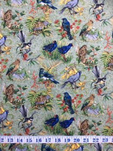 Chatter Birds Kiwi New Zealand Cotton Quilting Fabric 1/2 YARD Chatter Birds Kiwi New Zealand Cotton Quilting Fabric 1/2 YARD