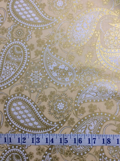 Jubilee Floral Cream and Gold Metallic Paisley Cotton Quilting Fabric 1/2 YARD Jubilee Floral Cream and Gold Metallic Paisley Cotton Quilting Fabric 1/2 YARD