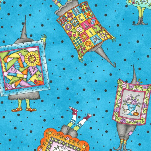 Salem Quilt Show Witches Quilts Halloween Blue Cotton Quilting Fabric 1/2 YARD Salem Quilt Show Witches Quilts Halloween Blue Cotton Quilting Fabric 1/2 YARD