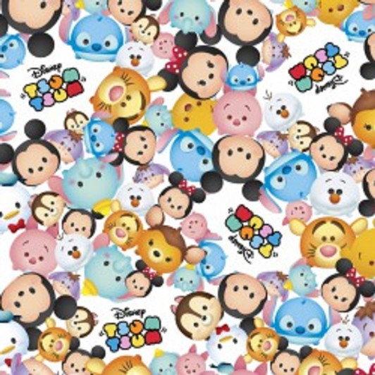 Disney Tsum Packed with Logo White Background Cotton Quilting Fabric 1/2 YARD Disney Tsum Packed with Logo White Background Cotton Quilting Fabric 1/2 YARD