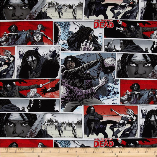 The Walking Dead Woman with Sword Red Cotton Quilting Fabric 1/2 YARD The Walking Dead Woman with Sword Red Cotton Quilting Fabric 1/2 YARD