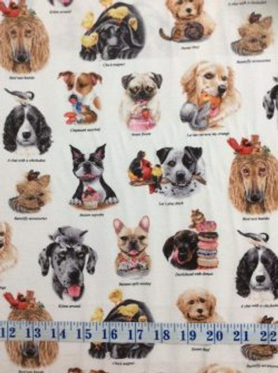 Dogs Doggie Drama Assorted Cream Cotton Quilting Fabric 1/2 YARD Dogs Doggie Drama Assorted Cream Cotton Quilting Fabric 1/2 YARD