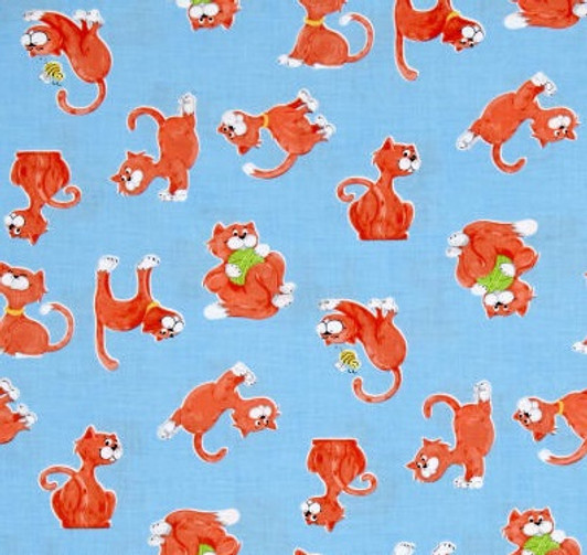 Susybee Purrl the Cat Tossed Blue Background Cotton Quilting Fabric 1/2 YARD Susybee Purrl the Cat Tossed Blue Background Cotton Quilting Fabric 1/2 YARD