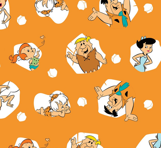 Flintstones Characters Toss Orange Background Cotton Quilting Fabric 1/2 YARD Flintstones Characters Toss Orange Background Cotton Quilting Fabric 1/2 YARD