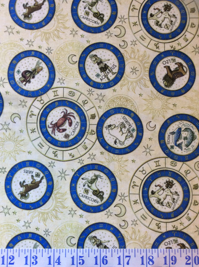 Zodiac Medallions Cream Intergalactic Quilting Treasures Cotton Quilting Fabric 1/2 YARD Zodiac Medallions Cream Intergalactic Quilting Treasures Cotton Quilting Fabric 1/2 YARD