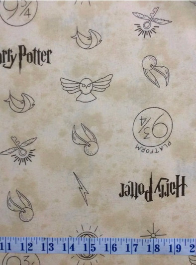 Harry Potter Symbols Dark Cream Cotton Quilting Fabric Harry Potter Symbols Dark Cream Cotton Quilting Fabric