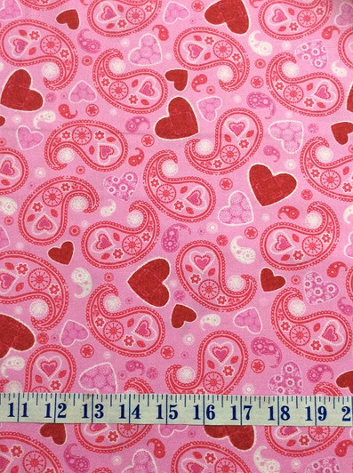 Hearts of Love Paisley Pink Cotton Quilting Fabric 1/2 YARD Hearts of Love Paisley Pink Cotton Quilting Fabric 1/2 YARD