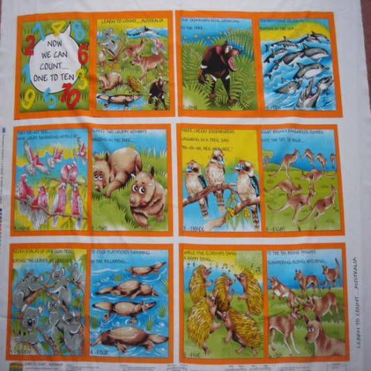 123 Australian Animal Childrens Book Cotton Quilting Fabric Panel 123 Australian Animal Childrens Book Cotton Quilting Fabric Panel