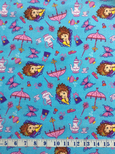 Disney Fancy Nancy Things Blue Cotton Quilting Fabric 1/2 YARD