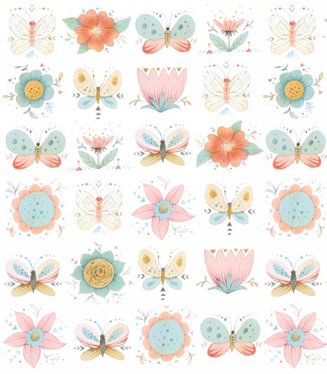 Dream Catcher Butterflies Flowers White Background Cotton Quilting Fabric 1/2 YARD Dream Catcher Butterflies Flowers White Background Cotton Quilting Fabric 1/2 YARD
