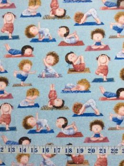 Yoga Poses Blue Path to Harmony Cotton Quilting Fabric 1/2 YARD