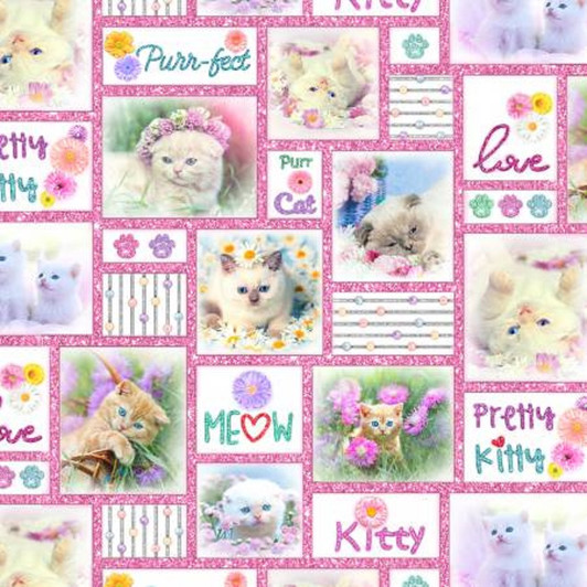 Cats Kittens Bows Flowers Patchwork Cotton Quilting Fabric 1/2 YARD Cats Kittens Bows Flowers Patchwork Cotton Quilting Fabric 1/2 YARD