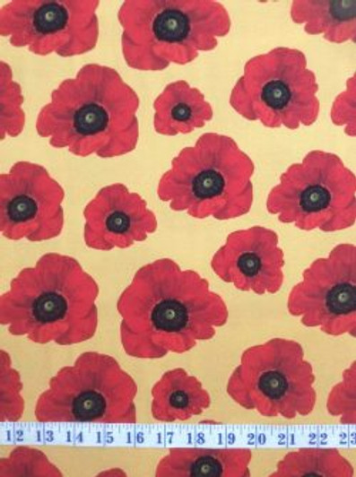 Remembering the ANZACS WW1 Poppies Beige Large Cotton Quilting Fabric 1/2 YARD Remembering the ANZACS WW1 Poppies Beige Large Cotton Quilting Fabric 1/2 YARD