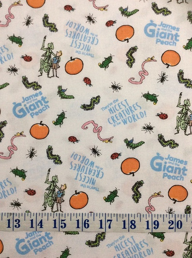 James and the Giant Peach Creatures White Cotton Quilting Fabric 1/2 YARD James and the Giant Peach Creatures White Cotton Quilting Fabric 1/2 YARD